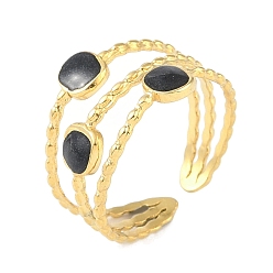 Настоящее золото 18K Ионное покрытие (IP) 304 Эмалированные кольца из нержавеющей стали с квадратными манжетами на пальцах, открытые кольца для женщин, реальный 18 k позолоченный, 13 мм