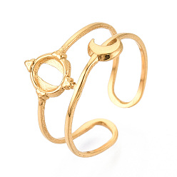 Настоящее золото 18K Луна 304 манжетное кольцо из нержавеющей стали, установка круглого кольца, ионное покрытие (ip), реальный 18 k позолоченный, лоток : 4.8 мм, 11 мм, регулируемый