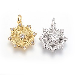 (52) Непрозрачная лаванда Латунные микро проложить кубического циркония подвески, с целью перехода в кольце, плоские круглые со звездой, прозрачные, разноцветные, 18x16x2 мм, отверстие : 2.5 мм