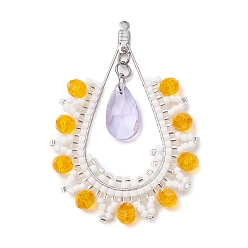 Золотистый Подвески-слезинки из стекла ручной работы, с 304 фурнитурой из нержавеющей стали, золотые, 37.5x41x5 мм, отверстие : 1.2 мм