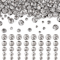 Платинированный 150 шт 5 стили латунные бусины, долговечный, спираль круглый, без никеля , Реальная платина, 2.5~5.5x2~5.5 мм, отверстие : 1~2 мм, 30 шт / стиль