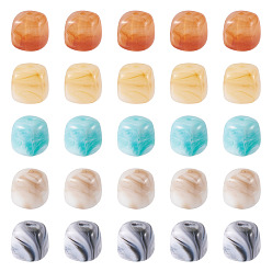 Mixed Color 50Pcs 5 Colors Opaque Acrylic Beads, Imitation Gemstone, Cube, Two Tone, Mixed Color, 17x15.5x15.5mm, Hole: 3mm, 10pcs/color