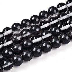 Черный Запекание окрашенные прозрачные стеклянные бусины нити, круглые, два тона, чёрные, 8~8.5 мм, отверстие : 1 мм, около 103~107 шт / нитка, 30.71~32.28 дюйм (78~82 см)