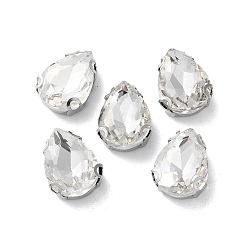 Кристалл Каплевидная вышивка на стразах, многожильных ссылки, стекло горный хрусталь, с настройками зубцов из нержавеющей стали, аксессуары для одежды, граненые, кристалл, 14x10x5.5 мм, отверстие : 1 мм