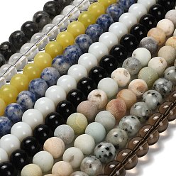 Смешанные камни Натуральная голубая пятнистая яшма/цветочный амазонит/лабрадорит/кунжутная яшма/нити стеклянных бусин, круглые, смешанные окрашенные и неокрашенные, 10~11 мм, отверстие : 0.9~1.4 мм, около 38~40 шт / нитка, 14.57''~15.35'' (37~39 см)