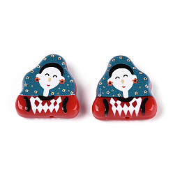 Малиновый Печатные непрозрачные бусины из смолы, женщины, малиновый, 20~21.5x20~21x6 мм, отверстие : 1.2~1.4 мм