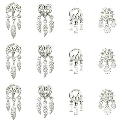 Mixed Shapes 12шт 4 стили сплав европейские бусины, бусины с большим отверстием, платина, разнообразные, 20~25.5x10~11x7~7.5 мм, 3 шт / стиль