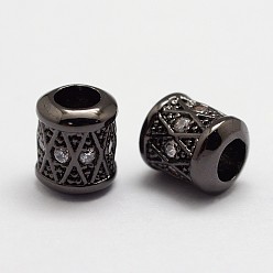 Gunmetal Brass Micro Pave Cubic Zirconia Beads, Column, Lead Free & Nickel Free, Gunmetal, 7.5x6.5mm, Hole: 3mm