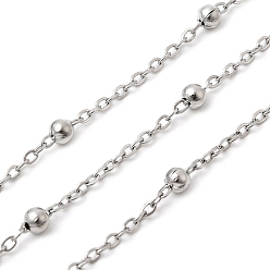 Нержавеющая Сталь Цвет 304 кабельные цепи из нержавеющей стали, круглые, с 304 из нержавеющей стали бусы, пайки, с катушкой, цвет нержавеющей стали, Коннекторы : 3x2x0.5 мм, около 65.62 футов (20 м) / рулон