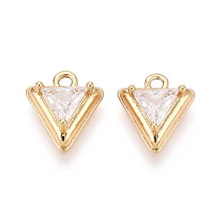 Настоящее золото 18K Кулон из циркония, треугольник прелести, реальный 18 k позолоченный, 11x9.5x4 мм, отверстие : 1.2 мм
