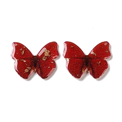 Red Trsnaprent Epoxy Resin Pendants, Butterfly Charms, with Glitter Powder & Gold Foil, Red, 27.5x29.5x2~2.5mm, Hole: 1.2mm