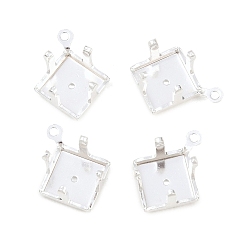 Посеребрённый Ромбовидные латунные оправы с пришивными зубцами, настройки когтей для остроконечных страз, без кадмия и без свинца, 925 серебро покрытием, 13x10x6 мм, отверстие : 1 мм