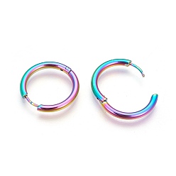 Rainbow Color Серьги из 304 нержавеющей стали, серьги Huggie с ручной полировкой, Радуга цветов, 10 датчик, 25x2.5 мм, штифт: 0.9 мм (± 0.1 мм), внутренний диаметр: 20 мм