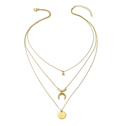 (52) Непрозрачная лаванда 304 трехслойное колье со стеклом и подвеской в виде луны из нержавеющей стали для женщин, золотые, разноцветные, 16.93 дюйм (43 см)