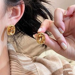 Золотой Овальные серьги-гвоздики из сплава и акрила для женщин, золотые, 20 мм