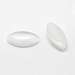 White Cat Eye Cabochons, Horse Eye, White, 16x8x2.5mm