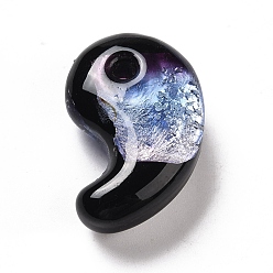 Черный Светящиеся бусины ручной работы из серебряной фольги лэмпворк, форма магатамы, чёрные, 31x20x11 мм, отверстие : 3 мм