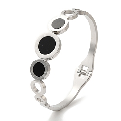 Нержавеющая Сталь Цвет Регулируемые 304 браслеты из нержавеющей стали для женщин, эмалевые плоские круглые браслеты с римскими цифрами, цвет нержавеющей стали, внутренний диаметр: 1-7/8x2-1/4 дюйм (4.7x5.8 см)