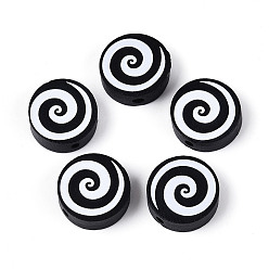 Черный Окрашенные распылением деревянные бусины Schima, печатные бисера, плоско-круглые, чёрные, 19.5~20x6.5~7 мм, отверстие : 2 мм