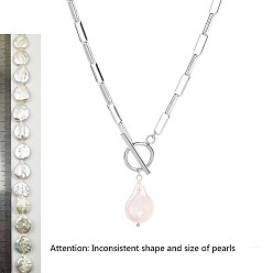 Жемчуг Подвеска в форме капли из натурального жемчуга кейши 304 цепочка из нержавеющей стали в виде скрепки или ожерелье для женщин, цвет нержавеющей стали, 18.11 дюйм (46 см)