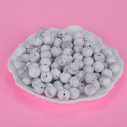 Gray Round Silicone Focal Beads, Chewing Beads For Teethers, DIY Nursing Necklaces Making, Gray, 15mm, Hole: 2mm