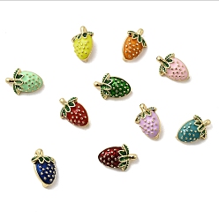 (52) Непрозрачная лаванда Латунь эмаль подвески, клубничное очарование, долговечный, без кадмия и без свинца, реальный 18 k позолоченный, разноцветные, 16x11x7 мм, отверстие : 1.2 мм