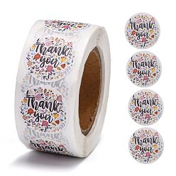 Coloré 1 pouces merci autocollants, autocollants autocollants en papier kraft autocollants, étiquettes adhésives, pour le festival, Noël, cadeaux de vacances, avec le mot merci, colorées, autocollant: 25 mm, 500pcs / roll