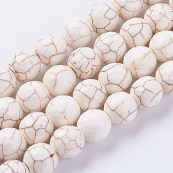 Antique White Synthetic Turquoise Beads Strands, Round, Dyed & Heated, Faceted(128 Facets), Antique White, 10mm, Hole: 1mm, about 39pcs/strand, 14.57 inch(37cm)