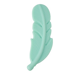 Turquoise Feather Food Grade Silicone Focal Beads, Turquoise, 58x15mm