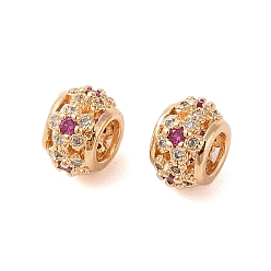 Золотой Полые латунные бусины с микропаве и кубическим цирконием, европейские бусины, бусины с большим отверстием, RONDELLE с цветком, без никеля , золотые, 9x6 мм, отверстие : 4 мм