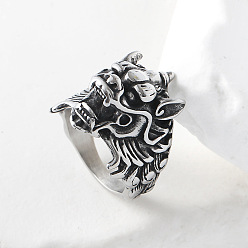 Нержавеющая Сталь Цвет Панк-стиль 304 кольца на палец в виде дракона из нержавеющей стали для мужчин, цвет нержавеющей стали, размер США 13 (22.2 мм)