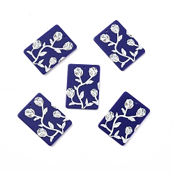 Midnight Blue Acrylic Pendants, Rectangle with Flower Pattern, Midnight Blue, 35x25x2.5mm, Hole: 1.6mm