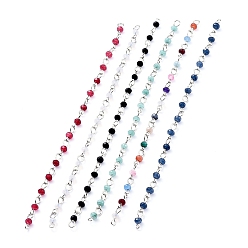 Mixed Color Handmade Natural Malaysia Jade Beaded Chains, with Platinum Plated Iron Eye Pin, Unwelded, Mixed Color, Beads: 4x3mm, about 39.37 inch(1m)/strand