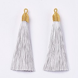 Белый Дым Полиэстер кисточка большие подвески украшения, серый, 85~90x9~10 мм, отверстие : 3 мм