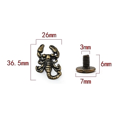 Antique Bronze Zinc Alloy Decorative Buttons, Scorpion, Antique Bronze, 3.65x2.6cm