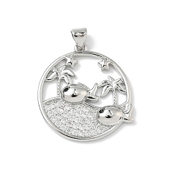 Fish Латунные микро проложить кубического циркония подвески, плоско-круглые, платина, рыба, 28x25x4 мм, отверстие : 4x3.5 мм