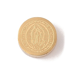 Золотой Вакуумное покрытие pvd 304 шарики из нержавеющей стали, плоские круглые с Девой Марией, золотые, 8x3 мм, отверстие : 1.8 мм