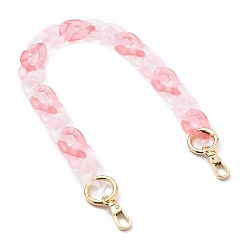 Pink Bag Handles, with Transparent Acrylic Curb Chains, Golden Alloy Swivel Clasps and Spring Gate Rings, for Bag Straps Replacement Accessories, Pink, 17.13 inch(43.5cm)