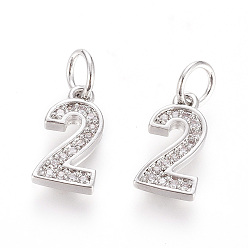 Number Латунные микропаве прозрачные кубические циркониевые подвески, с целью перехода в кольце, число, платина, кол. 2, 11.5x6x2 мм, отверстие: 3 мм