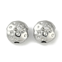 Платина Латунные микро проложить кубического циркония бусы, без кадмия, без никеля и без свинца, плоско-круглые, платина, 7.5x6 мм, отверстие : 1.6 мм