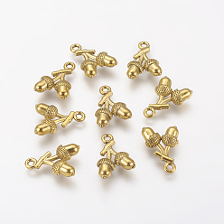 Antique Golden Tibetan Style Pendants, Cadmium Free & Lead Free, Acorns, Antique Golden, 17x12x4mm, Hole: 1.5mm