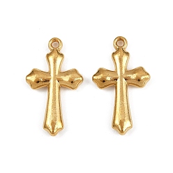 Настоящее золото 18K 304 кулон из нержавеющей стали, ионное покрытие (ip), крест очарование, реальный 18 k позолоченный, 28.5x16.5x3.5 мм, отверстие : 1.8 мм