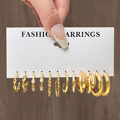 Золотой 6 пары комплектов сережек-колец из сплава, с имитацией жемчуга, золотые, 20 мм