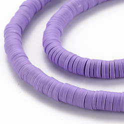 Lilac Handmade Polymer Clay Bead Strands, Heishi Beads, Disc/Flat Round, Lilac, 6x0.5~1mm, Hole: 2mm, about 320~447pcs/strand, 15.74 inch~16.92 inch