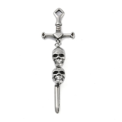 Античное Серебро 316 большие подвески из хирургической нержавеющей стали, меч с подвеской в виде черепа, античное серебро, 51.5x14.5x8 мм, отверстие : 2x2 мм