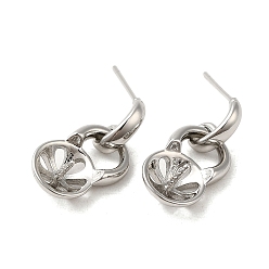 Real Platinum Plated Brass Stud Earring Findings, with 925 Sterling Silver Pins, for Half Drilled Beads, Cadmium Free & Nickel Free & Lead Free, Real Platinum Plated, 22mm, Pin: 12x0.8mm and 1mm(for Half Drilled Beads)