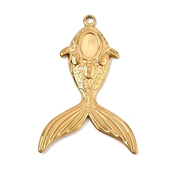 Plaqué 18K Or Véritable Pendentifs en acier inoxydable, charmes de poissons, placage ionique (ip), réel 304 k plaqué or, 18mm, Trou: 34.5x23x2.5mm