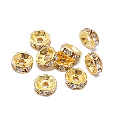 Crystal Rondelle Brass Rhinestone Spacer Beads, Crystal, 4mm, Hole: 1mm