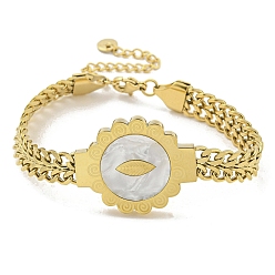 Золотой 304 из нержавеющей стали витой цепи браслеты, Женские браслеты с цветочными звеньями из морской ракушки, золотые, 6-7/8 дюйм (17.5 см)