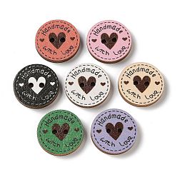Mixed Color 2-Hole Printed Wood Buttons, Flat Round with Heart & Word Love, Mixed Color, 20x3mm, Hole: 2mm